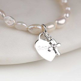 Children's Personalised Pearl Christening Bracelet Christening jewellery christening gift for girls bracelet sterling silver pearl cross heart personal