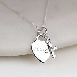 Personalised Child's Christening Cross Necklace Christening jewellery christening gift for girls necklace silver cross heart personalised
