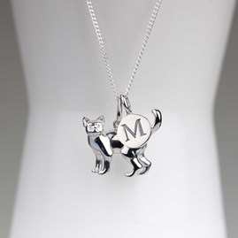 Personalised Solid Silver Cat Necklace