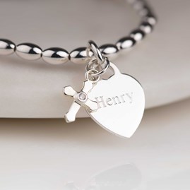 Christening jewellery christening gift for girls bracelet silver plated cross heart personalised
