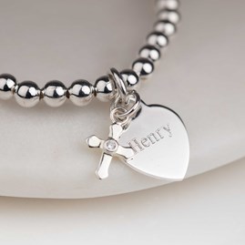 Personalised Children's Christening Cross Bead Bracelet Christening jewellery christening gift for girls bracelet silver plated cross heart personalised