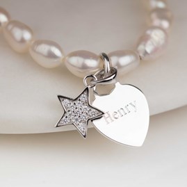 Personalised Children's Pearl Star Charm Bracelet Personalised Children's Pearl Star Charm Bracelet