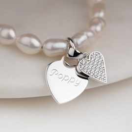Personalised Children's Pearl Heart Charm Bracelet Personalised Children's Pearl Heart Charm Bracelet