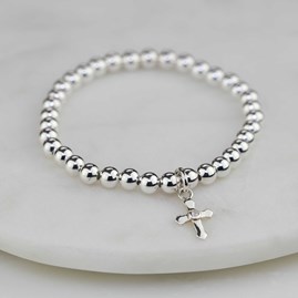 Child's Christening Bracelet With Silver Cross