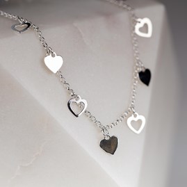 Solid Silver Open Heart Charm Bracelet