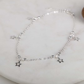Solid Silver Star And Bead Anklet Solid Silver Star And Bead Anklet