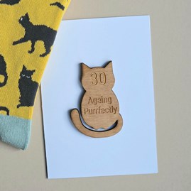'30 Ageing Purrfectly' Cat Token and Birthday Card Wooden Sentiment Token Wooden Keepsake Gift Milestone Gifts 30th Greetings Card Cat Lover Gifts