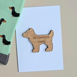 '30 Pawsome Years!' Dog Token and Birthday Card Wooden Sentiment Token Wooden Keepsake Gift Milestone Gifts 30th Greetings Card Dog Lover Gifts