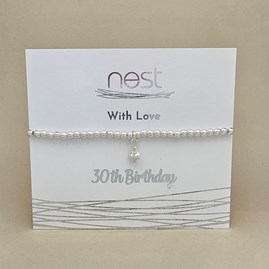 '30th Birthday' Beaded Charm Bracelet Beaded Bracelet Carded Bracelet Sentiment Age Milestone 30 Heart Silver Plated Jewellery
