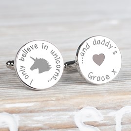 Personalised 'Unicorns And Daddy's' Silver Cufflinks Wedding Accessories For Men Wedding Jewellery For Men 'Unicorns And Daddy's' Silver Cufflinks