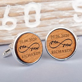 Gifts For Men Jewellery For Men Accessories Men Personalised Silver Cherry Wood Infinity Cufflinks