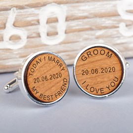 Personalised 'Today I Marry' Cherry Wood Cufflinks Wedding Accessories For Men Wedding Gifts For Men Personalised 'Today I Marry' Cherry Wood Cufflinks