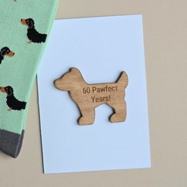 '60 Pawfect Years!' Dog Token and Birthday Card Wooden Sentiment Token Wooden Keepsake Gift Milestone Gifts 60th Greetings Card Dog Lover Gifts