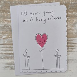 Handmade '60 Years Young' Birthday Card Exclusive Handmade Hand Drawn Unique Gift Card Greetings Cards Birthday Milestone Card 60th Birthday