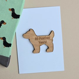 '80 Pawfect Years!' Dog Token and Birthday Card Wooden Sentiment Token Wooden Keepsake Gift Milestone Gifts 80th Greetings Card Dog Lover Gifts
