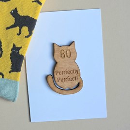 Wooden Sentiment Token Wooden Keepsake Gift Milestone Gifts 80th Greetings Card Cat Lover Gifts