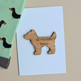 '90 Pawfect Years!' Dog Token and Birthday Card Wooden Sentiment Token Wooden Keepsake Gift Milestone Gifts 90th Greetings Card Dog Lover Gifts