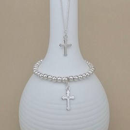 925 Silver Baptism Cross Necklace and Bracelet Set Baptism jewellery baptism gift for girls necklace baptism bracelet silver plated sterling silver