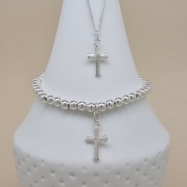 925 Silver Christening Cross Necklace and Bracelet Set Christening jewellery christening gift for girls necklace and bracelet cross silver plated silver