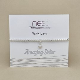 Beaded Bracelet Carded Bracelet Sentiment Relative Amazing Sister Heart Silver Plated Jewellery