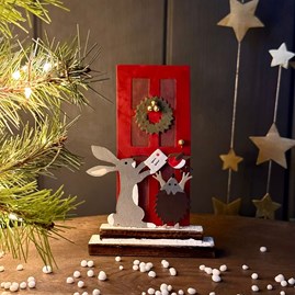 Animals Posting a Christmas Card Decoration on Block