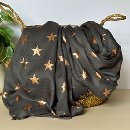 Antique Stars Print Scarf in Charcoal Grey