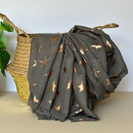 Antique Stars Print Scarf in Dark Silver Gifts For Women Scarves And Accessories Antique Stars Print Scarf in Dark Silver Metallic