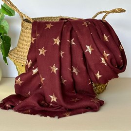 Antique Stars Print Scarf in Maroon Gifts For Women Scarves And Accessories Antique Stars Print Scarf in Maroon Metallic
