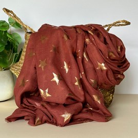 Gifts For Women Scarves And Accessories Antique Stars Print Scarf in Red Metallic