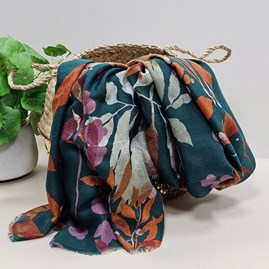 Autumn Leaves Print Scarf in Teal Gifts For Women Scarves And Accessories Autumn Leaves Print Scarf in Teal