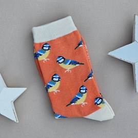 Bamboo Blue Tits Socks in Orange Ladies socks bamboo socks blue tits orange one size