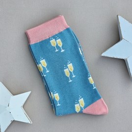 Ladies socks bamboo socks champagne glasses duck egg one size