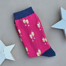 Ladies socks bamboo socks champagne glasses hot pink one size
