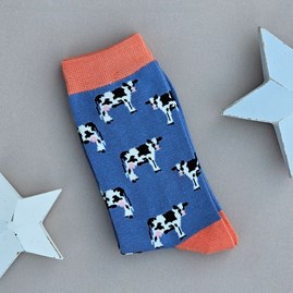 Bamboo Cows Socks in Denim Blue