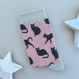 Ladies socks bamboo socks cute cats dusky pink one size