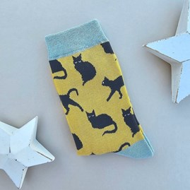 Ladies socks bamboo socks cute cats yellow one size