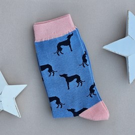 Bamboo Cute Greyhounds Socks in Denim Blue Ladies socks bamboo socks greyhounds denim blue one size