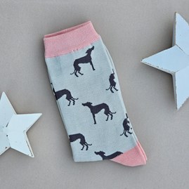 Bamboo Cute Greyhounds Socks in Silver Ladies socks bamboo socks greyhounds silver one size