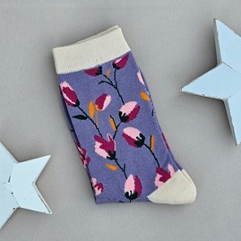 Ladies socks bamboo socks ditsy flowers lavender one size