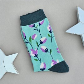 Bamboo Ditsy Flowers Socks in Mint Green