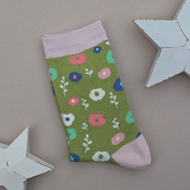 Bamboo Floral Pattern Socks in Green Ladies socks bamboo socks floral pattern green one size