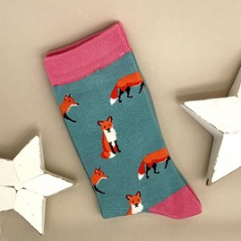 Ladies socks bamboo socks fox socks green one size