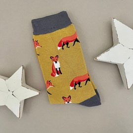 Bamboo Foxes Socks in Yellow Ladies socks bamboo socks fox socks yellow one size