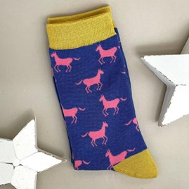 Ladies socks bamboo socks horses socks blue one size