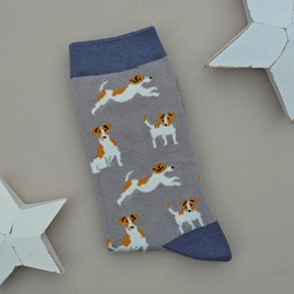 Ladies socks bamboo socks jack russells grey one size