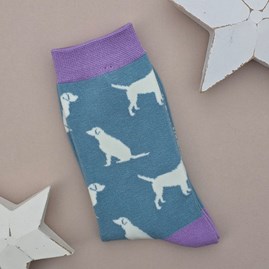 Bamboo Labrador Socks in Blue Ladies socks bamboo socks labrador blue dog one size