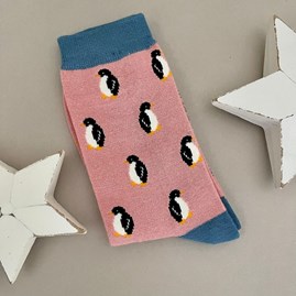 Bamboo Little Penguins Socks in Dusky Pink Ladies socks bamboo socks little penguins dusky pink one size