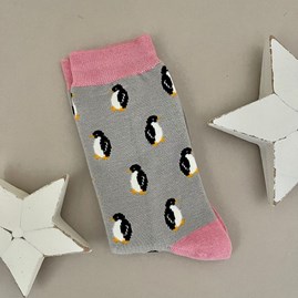 Ladies socks bamboo socks little penguins silver one size