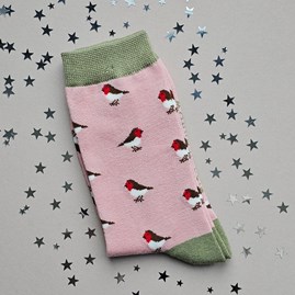 Women's Christmas Socks Ladies Xmas Festive Socks Miss Sparrow Bamboo Socks Clothing Robins Birds