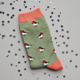 Women's Christmas Socks Ladies Xmas Festive Socks Miss Sparrow Bamboo Socks Clothing Robins Birds